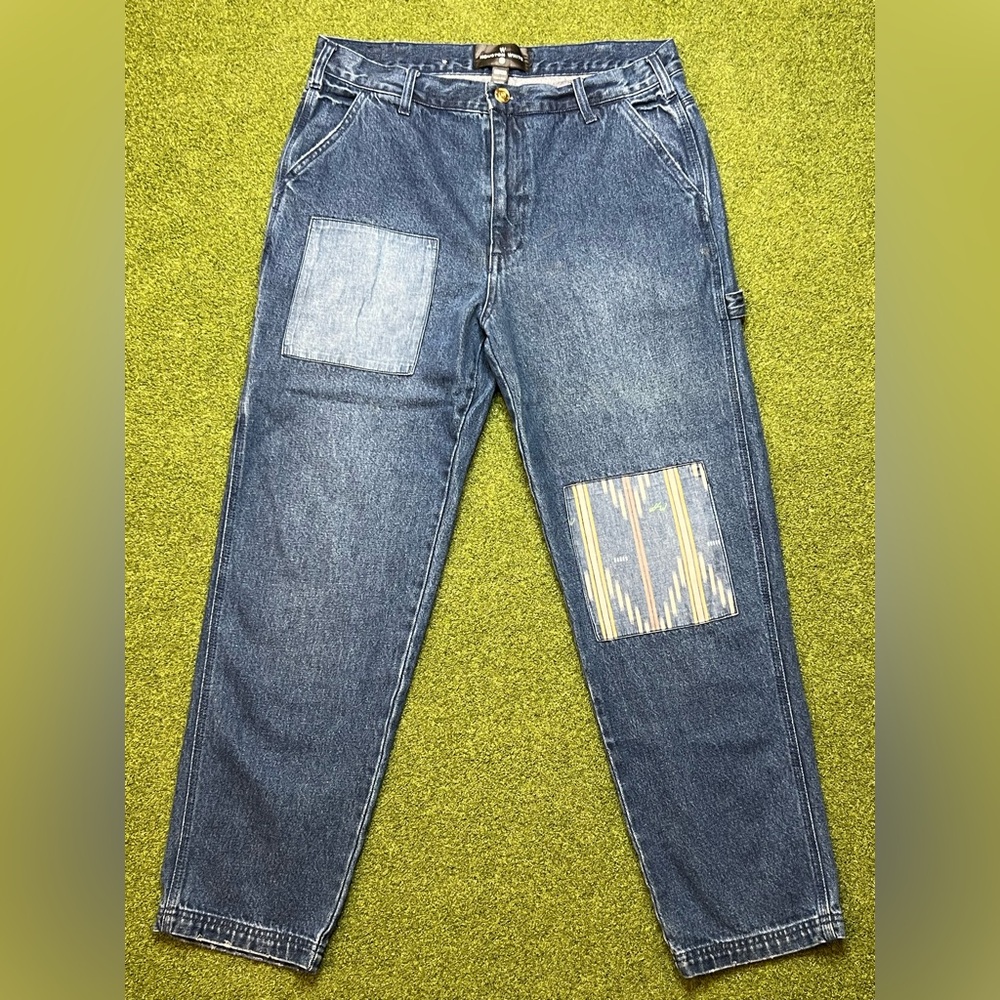 Relaxed Fit Blue Jeans with Patchwork